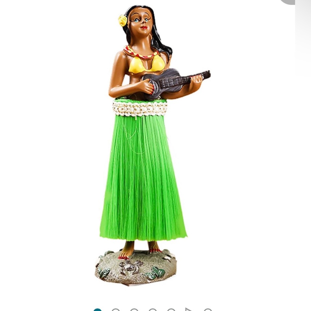 Hawaiian Hula Girl Bobblehead with Guitar - Resin Figurine with Grass Skirt